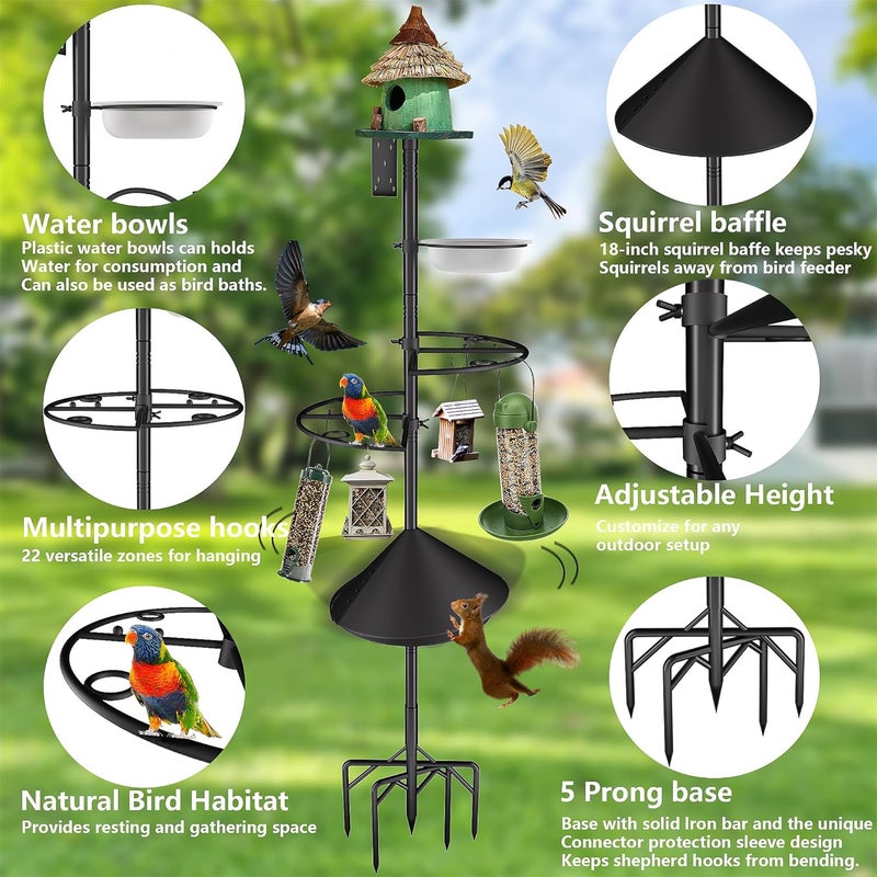 RINLAIN Bird Feeder Pole Stand,95 Inch House Pole for Outdoors Weather Station,Heavy Duty Metal Mount Kit Adjustable Multifunctional Bird Feeder Set - Image 2